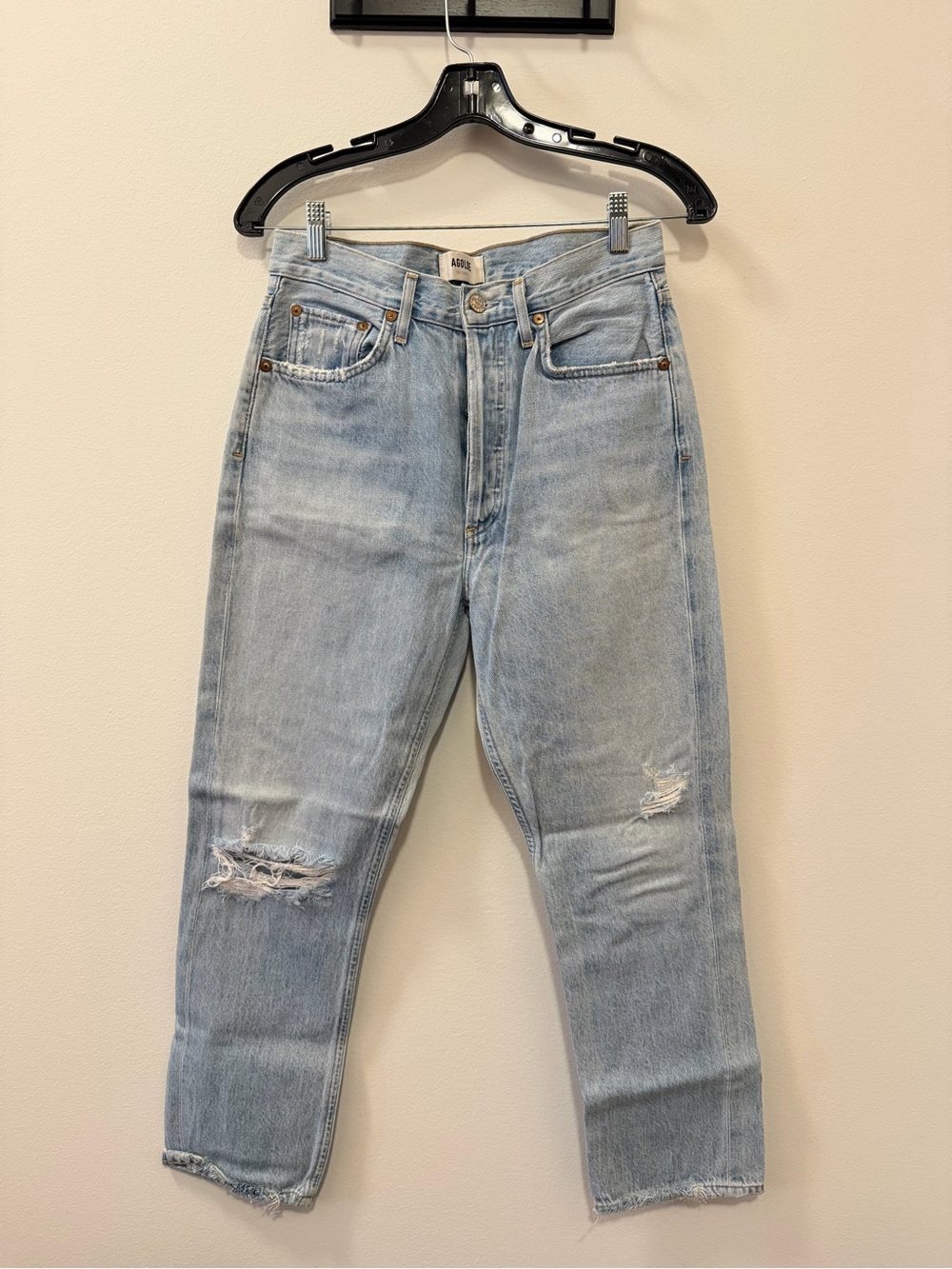 Agolde Riley Light Wash Distressed High-Rise Jeans